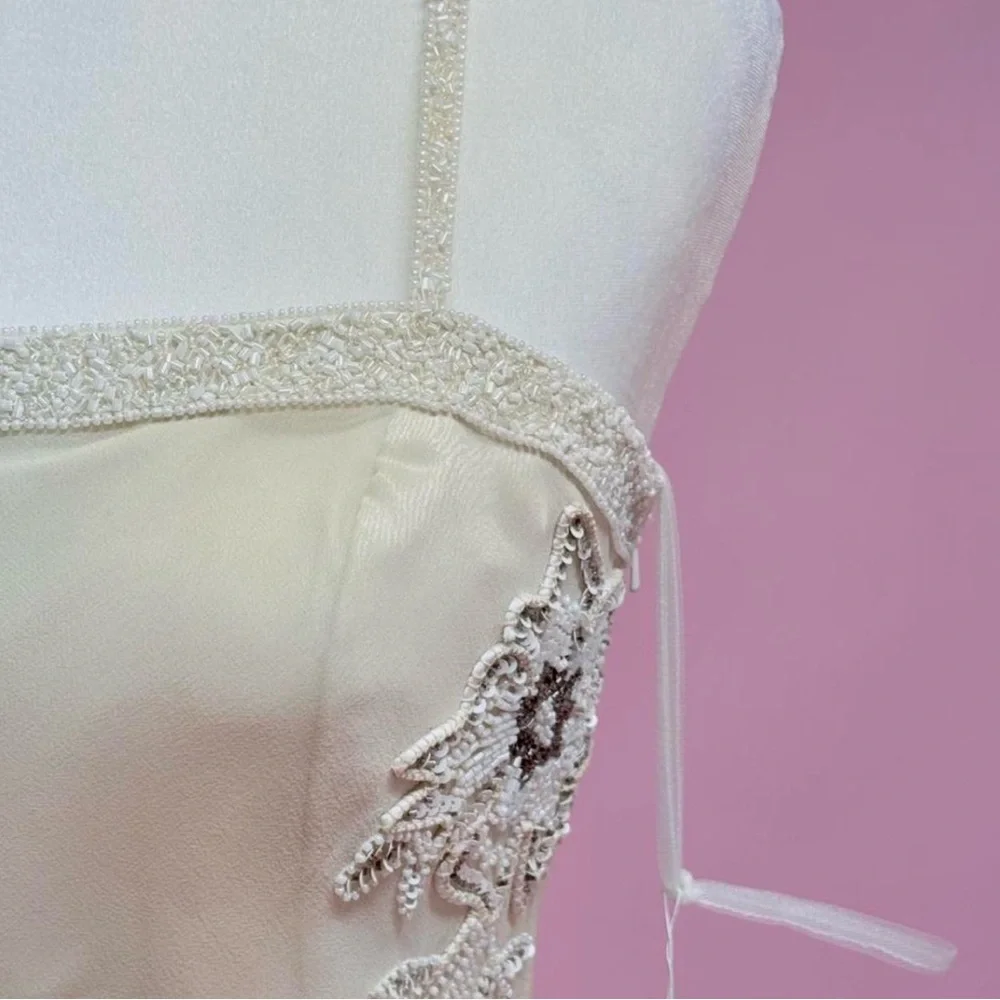 Lo Adoro Elegant Champagne/Sand Colored Embroidered Spaghetti-Strap Gown - Picture 2 of 10